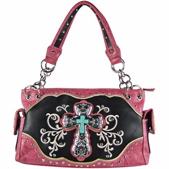 Ubranded Handbags - CONCEALED CARRY HOT PINK STUDDED RHINESTONE BAG